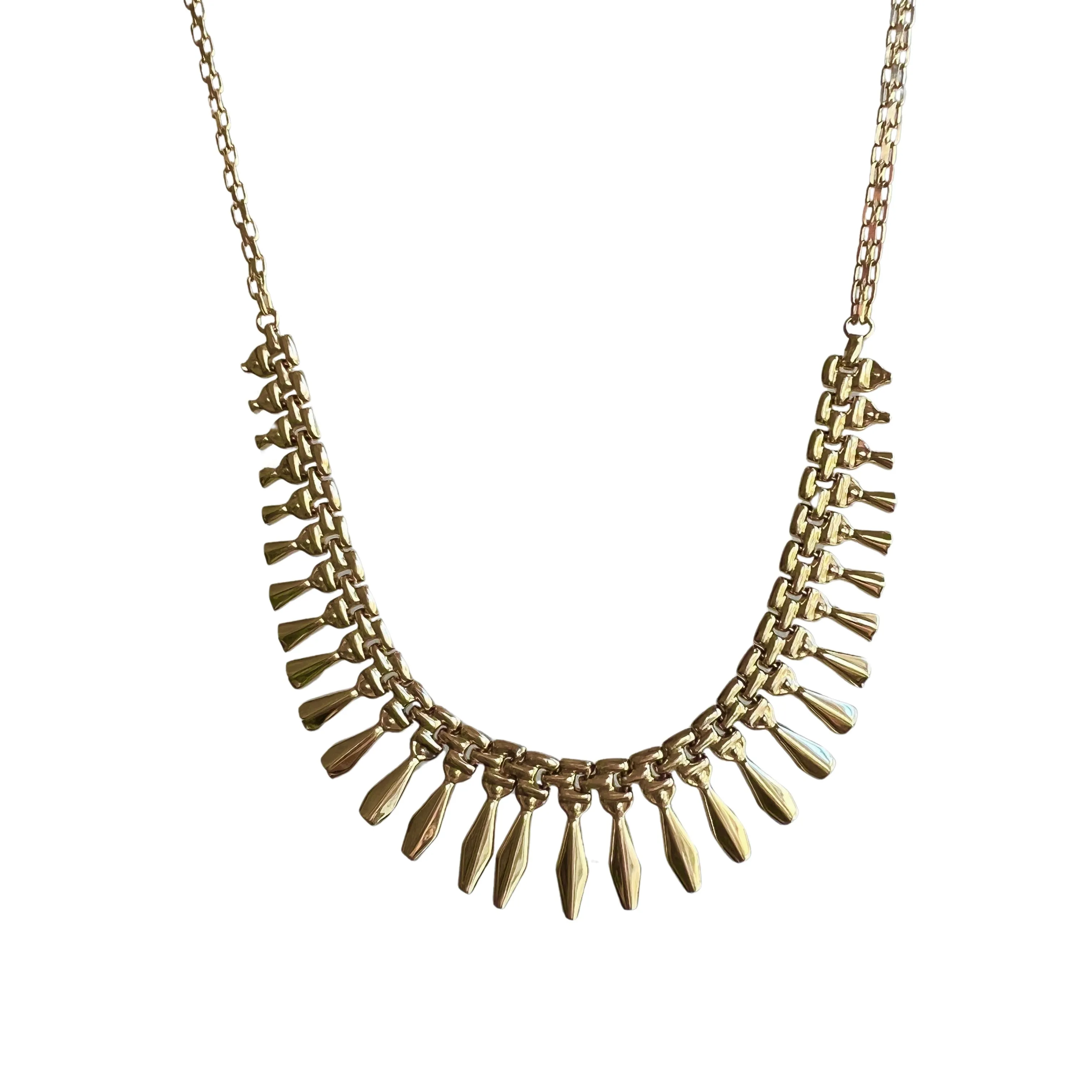 V I N T A G E // Cleopatra's fringe / 10k yellow gold bib necklace with bismark chain / 17"