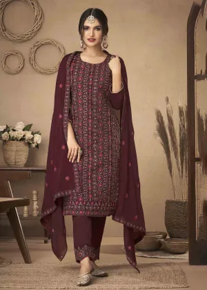 Wine Maroon Cording & Swarovski Embroidered Trendy Salwar Suit